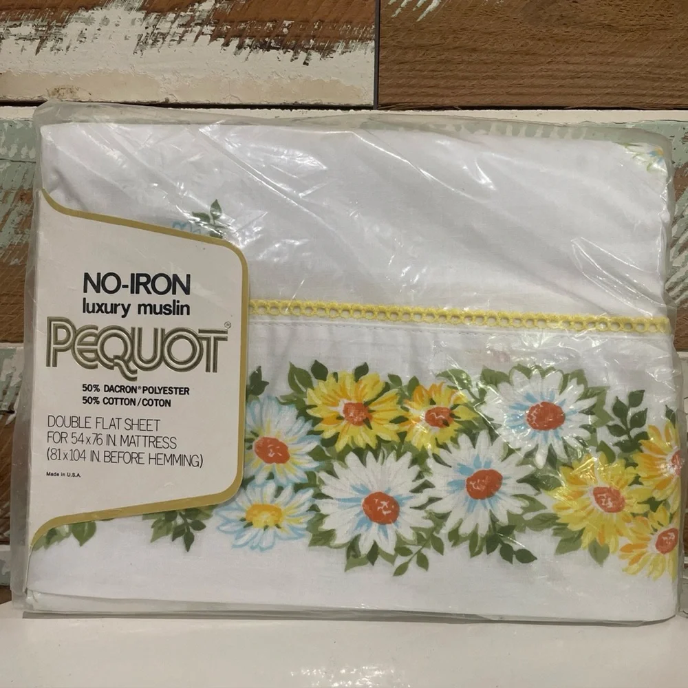 Vintage PEQUOT Double Full Flat Sheet New In Package Yellow Flowers NIP Maytime